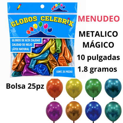 Celebrix Globos de Látex #10 Metálico Mágico – Bolsa 12 pzas.