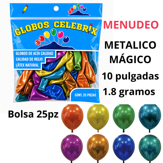 Celebrix Globos de Látex #10 Metálico Mágico – Bolsa 12 pzas.