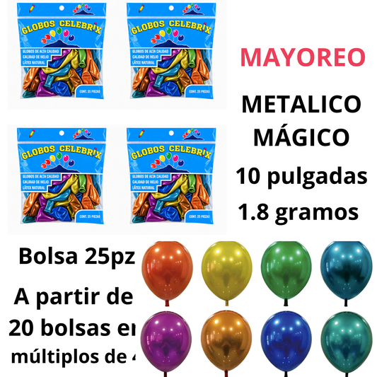 MAYOREO Celebrix Globos de Látex #10 Metálico Mágico – Bolsa 12 pzas. MAYOREO