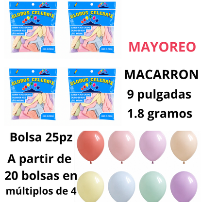MAYOREO Celebrix Globos de Látex #9 Macarrón – Bolsa 25 pzas. MAYOREO