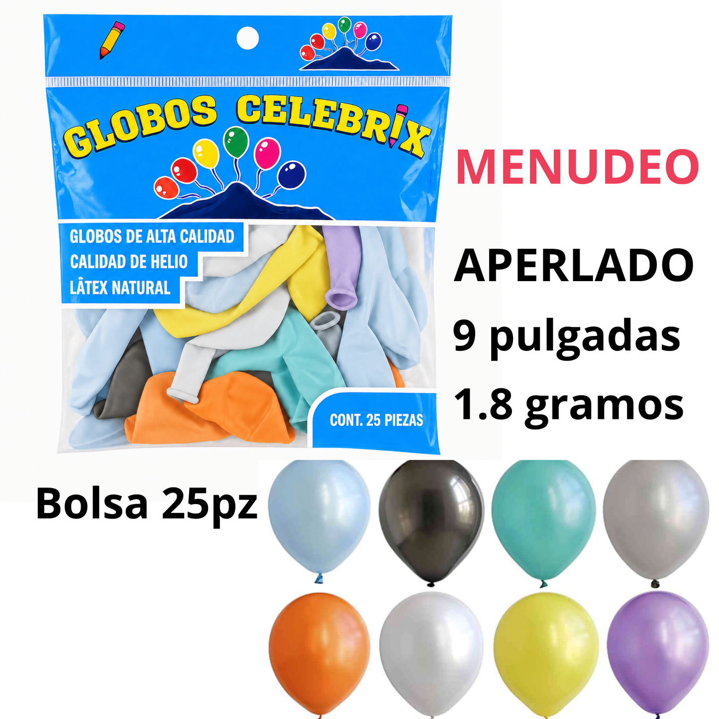 Celebrix Globos de Látex #9 Aperlado – Bolsa 25 pzas.