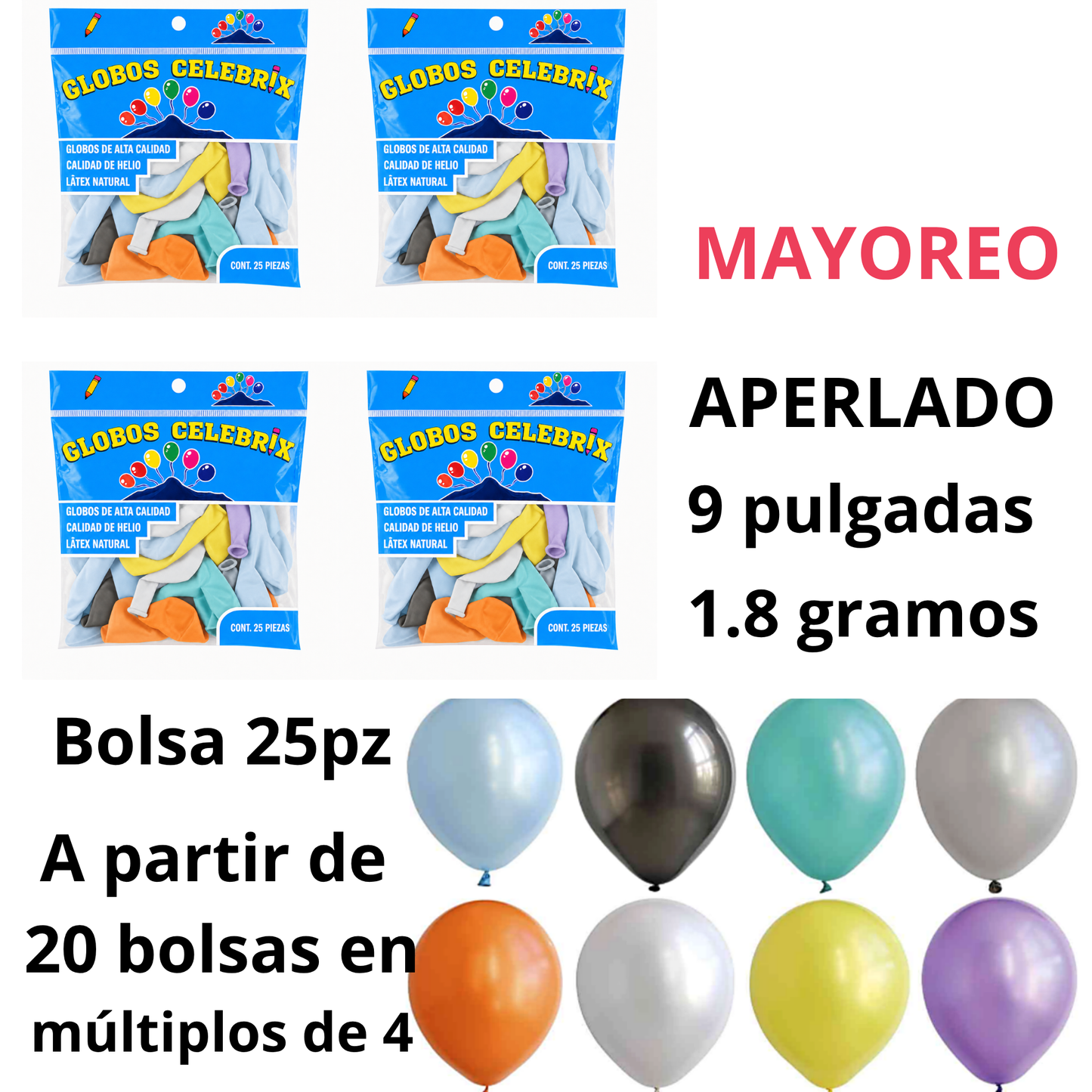 MAYOREO Celebrix Globos de Látex #9 Aperlado – Bolsa 25 pzas. MAYOREO