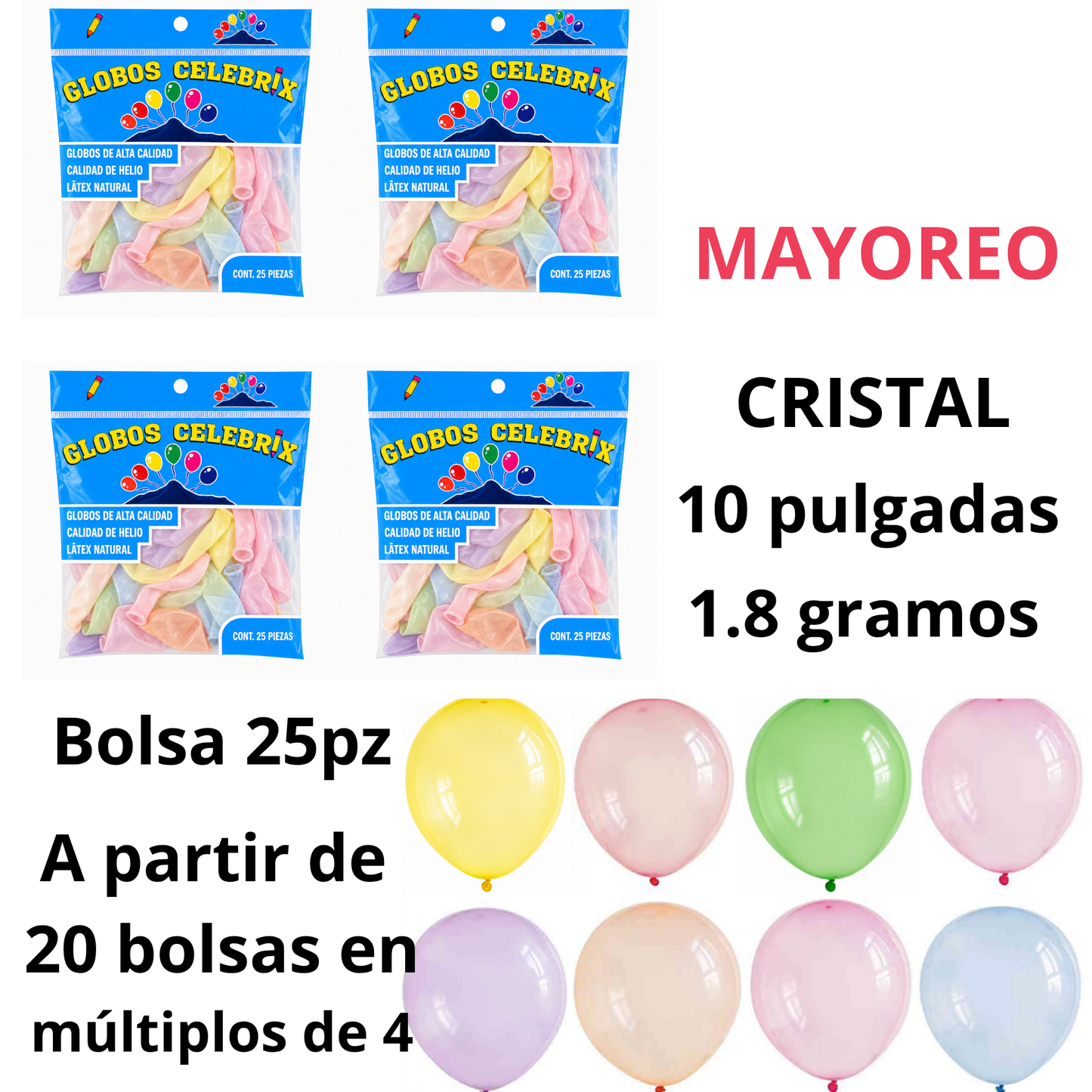 MAYOREO Celebrix Globos de Látex #10 Cristal – Bolsa 25 pzas. MAYOREO