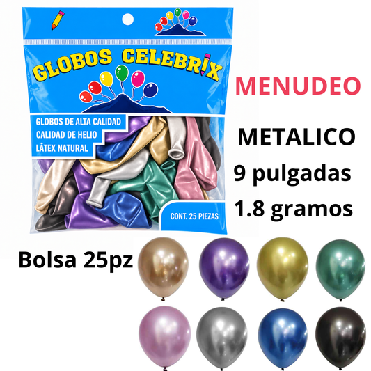 Celebrix Globos de Látex #9 Metálico – Bolsa 25 pzas.