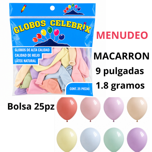 Celebrix Globos de Látex #9 Macarrón – Bolsa 25 pzas.
