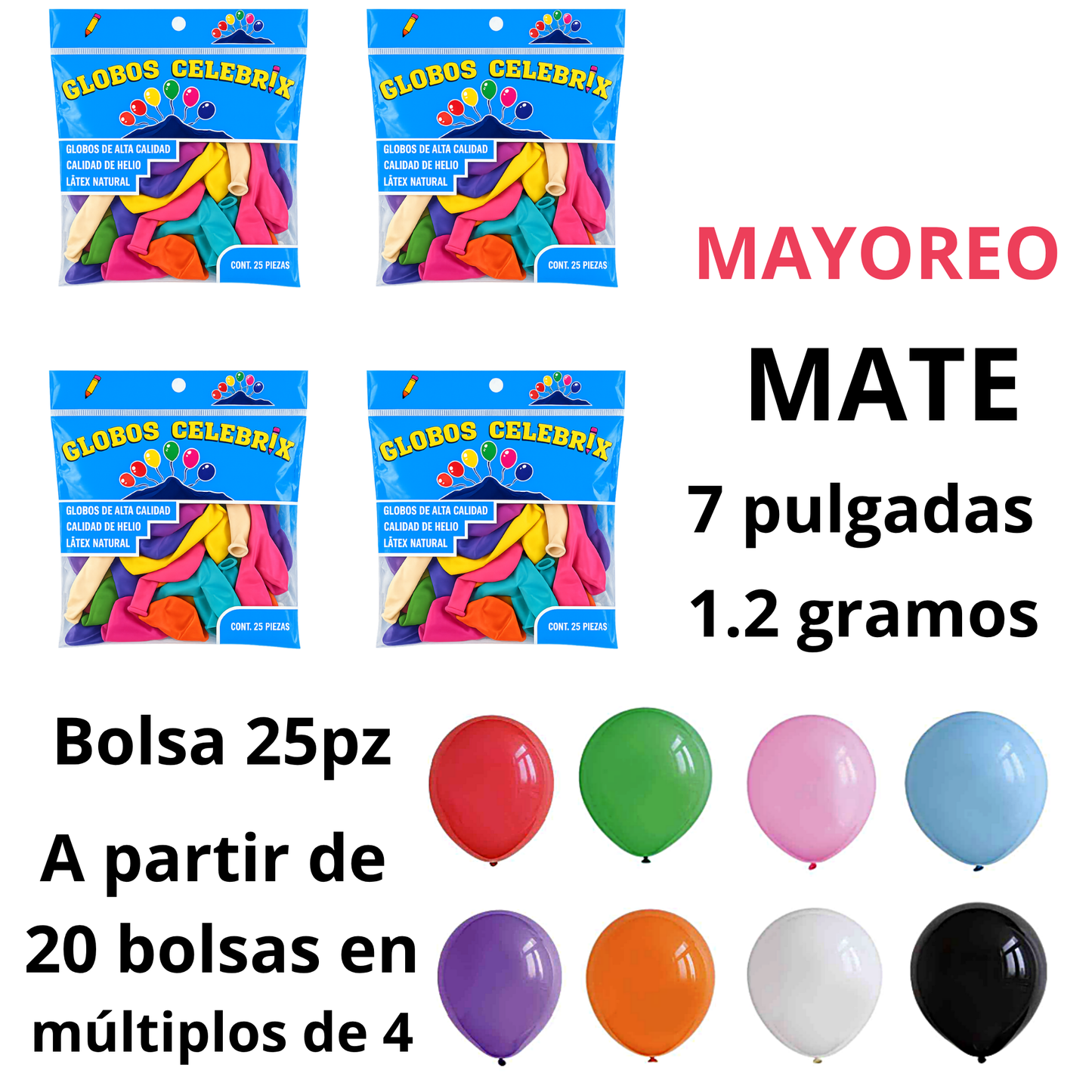 MAYOREO Celebrix Globos de Látex #7 Mate – Bolsa 25 pzas. MAYOREO